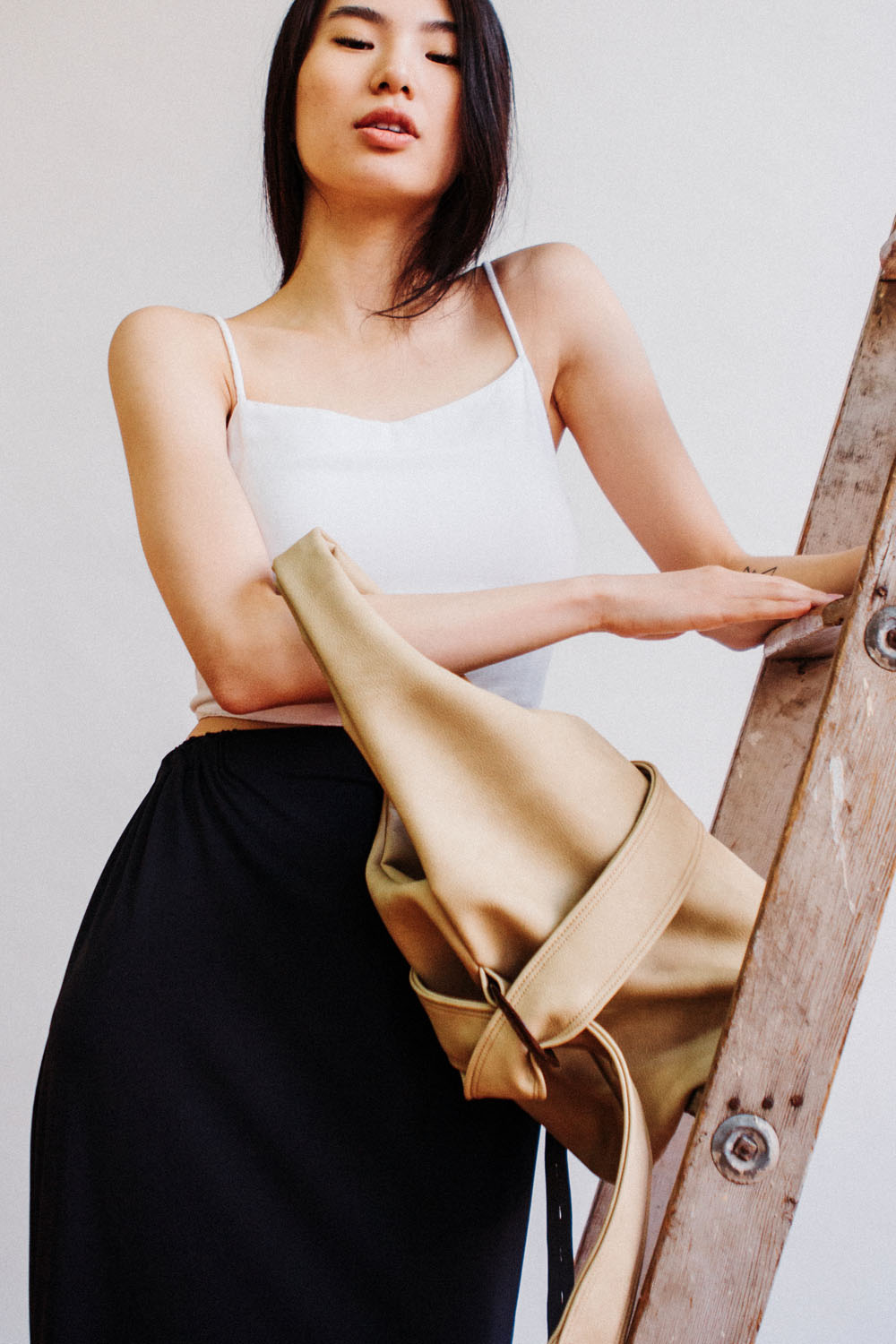 Elly Arif Sculptural vegan leather bucket bag handcrafted in Toronto